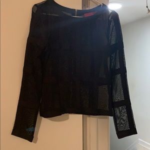 See through block design blouse
